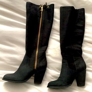 Black Knee-High Boots with Gold Zipper